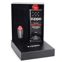 Комплект Zippo Зажигалка 207 + Бензин + Подарочная упаковка + Кремни в подарок