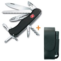 Комплект Нож Victorinox Atlas Black 0.9033.3 + Кожаный чехол + Фонарь