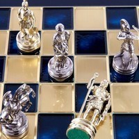 Шахматы Manopoulos Лучники в деревянном футляре 28х28 см Синие S15BLU