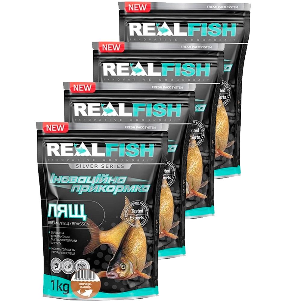 Набор Прикормка Real Fish Лещ Корица-ваниль 1 кг 4 упаковки 4820026882666