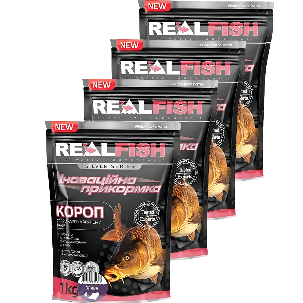 Набор Прикормка Real Fish Карп Слива 1 кг 4 упаковки 4820026881348