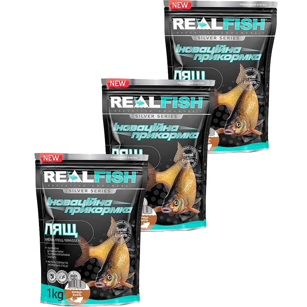 Набор Прикормка Real Fish Лещ Корица-ваниль 1 кг 3 упаковки 4820026883762
