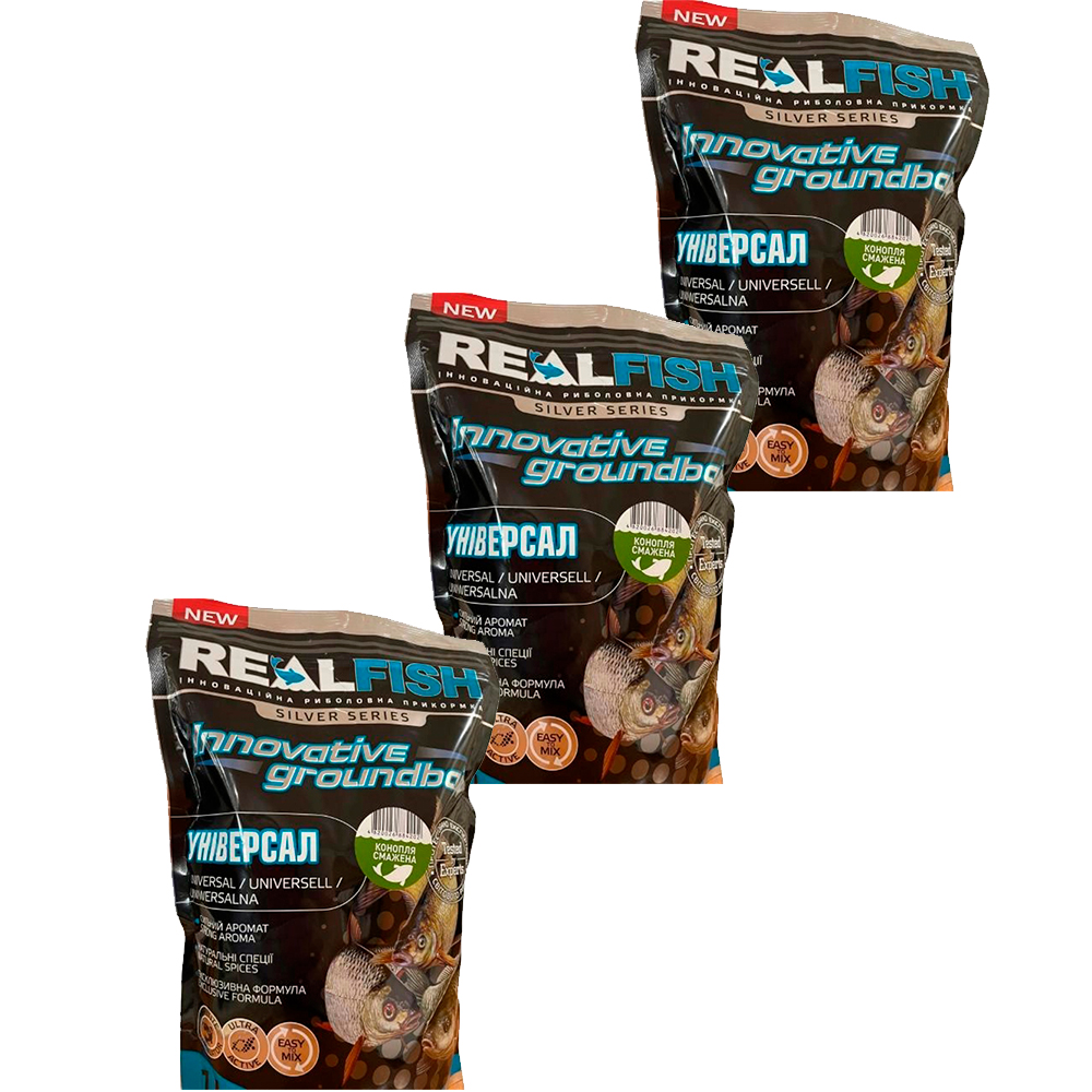 Набор Прикормка Real Fish Универсал Жареная конопля 1 кг 3 упаковки 4820026884202